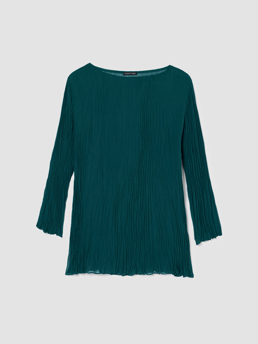 Crinkled Sheer Silk Georgette&nbsp;Bateau Neck Long Top