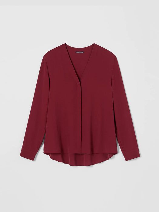 Silk Georgette Crepe V-Neck Shirt