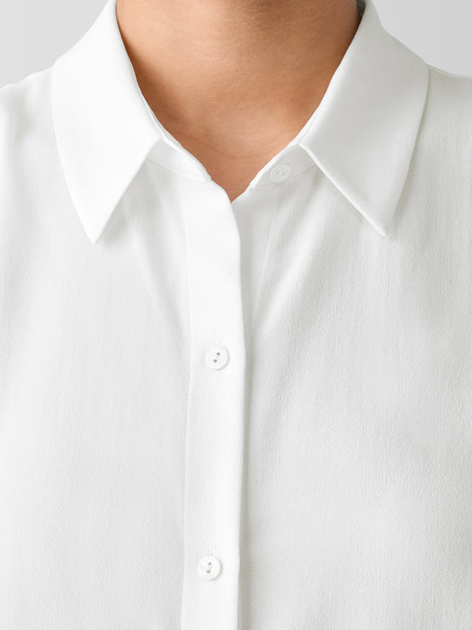 Silk Georgette Crepe Classic Collar Sleeveless Shirt