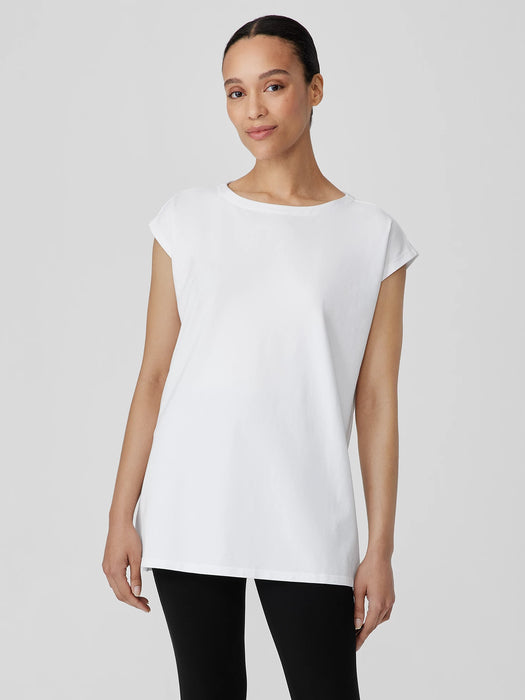 Pima Cotton Stretch Jersey Bateau Neck Long Top