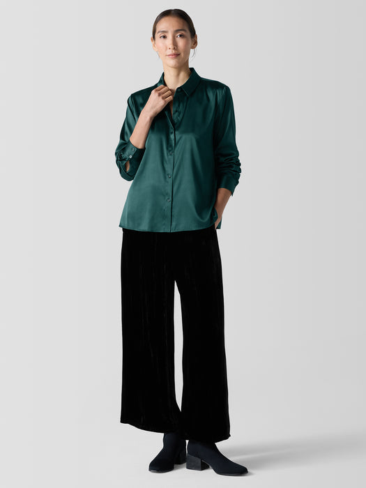 Stretch Silk Charmeuse&nbsp;Classic Collar Shirt