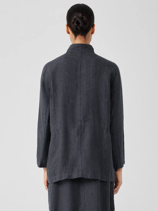 Washed Organic Linen D&eacute;lav&eacute; Stand Collar Jacket