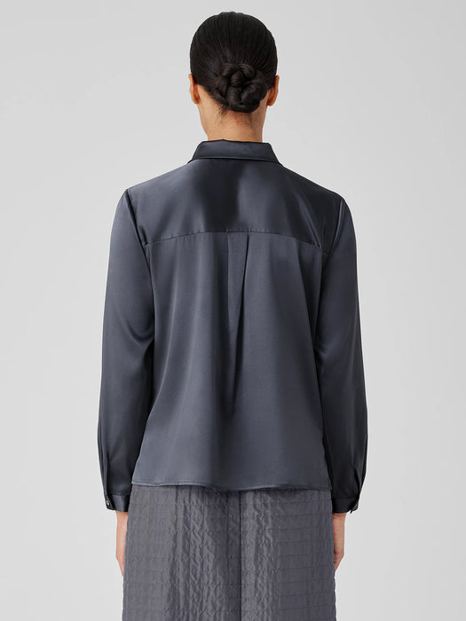 Stretch Silk Charmeuse Classic Collar Shirt