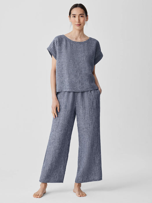 Puckered Organic Linen Ballet Neck Top