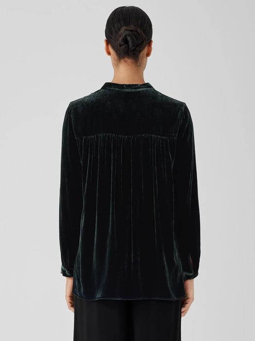 Velvet Band&nbsp;Collar Long Shirt