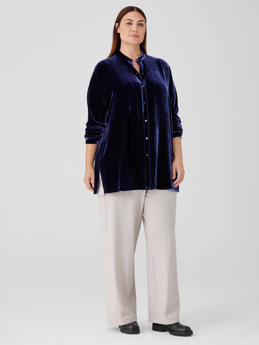 Velvet Band&nbsp;Collar Long Shirt