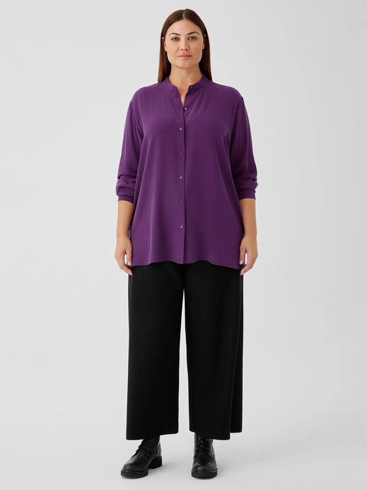 Silk Georgette Crepe Mandarin Collar Shirt