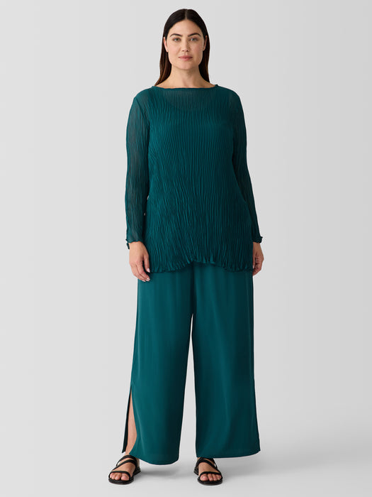 Crinkled Sheer Silk Georgette&nbsp;Bateau Neck Long Top