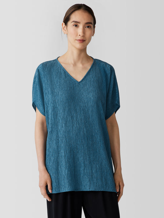 Woven Pliss&eacute; V-Neck Top