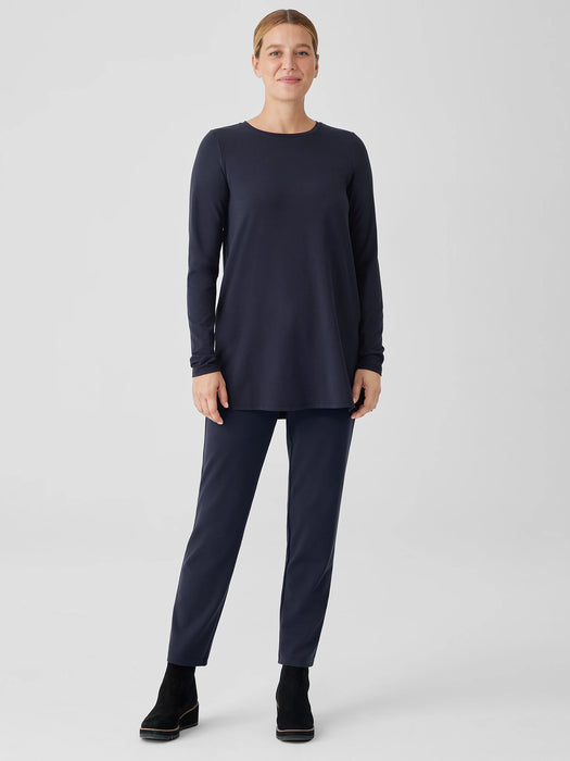 Stretch Jersey Knit Crew Neck Long Top