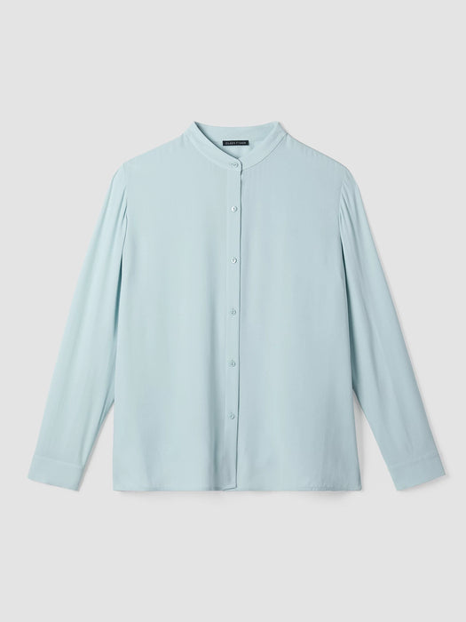 Silk Georgette Crepe Band Collar Shirt