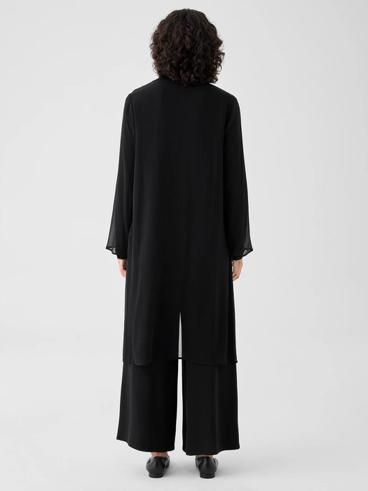 Crinkled Sheer Silk Classic Collar Jacket
