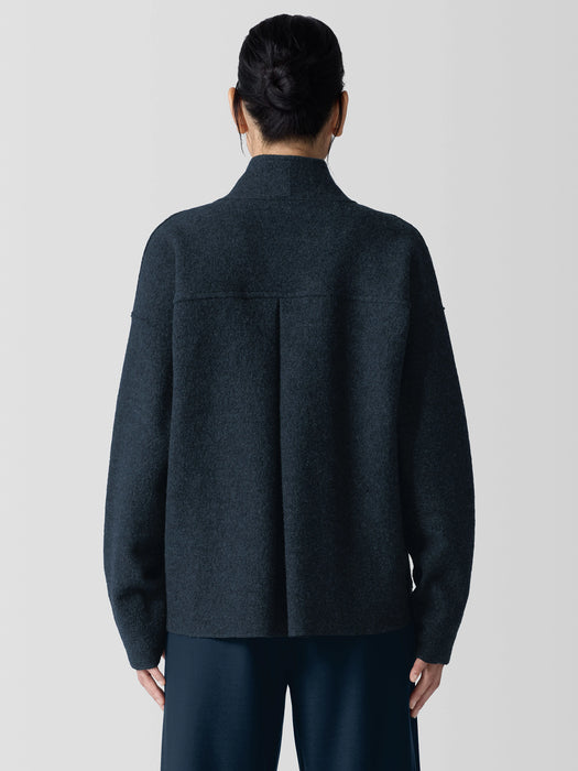 Lightweight Boiled Wool High Collar Jacket in Regenerative Wool