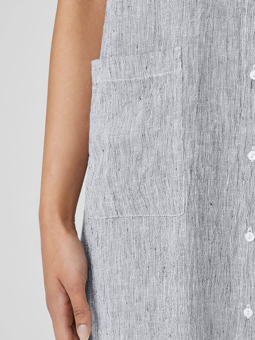Striped Organic Linen Crinkle&nbsp;Sleeveless Shirtdress
