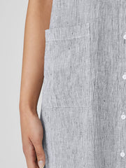 Striped Organic Linen Crinkle&nbsp;Sleeveless Shirtdress