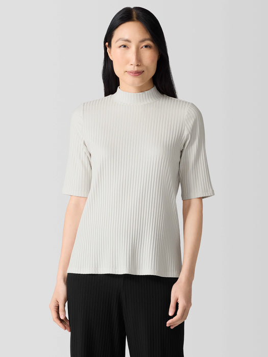 Textured Stretch Rib Mock Neck Top
