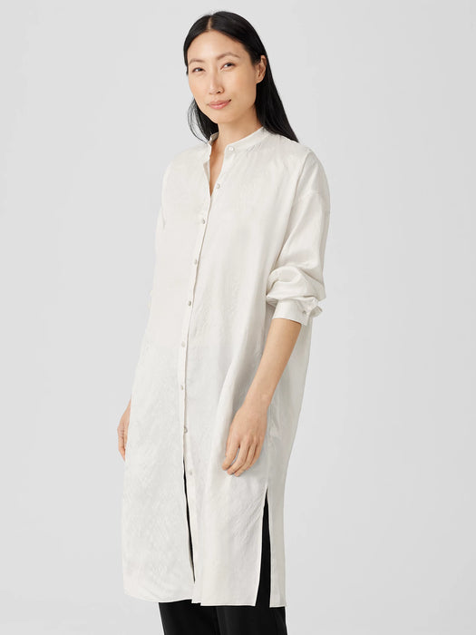 Washed Silk Tussah Mandarin Collar Shirtdress