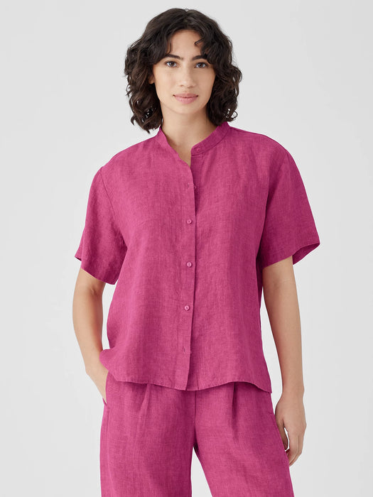Washed Organic Linen D&eacute;lav&eacute; Band Collar Shirt