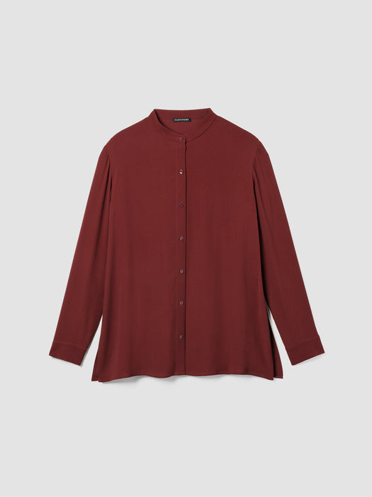 Silk Georgette Crepe Band Collar Shirt