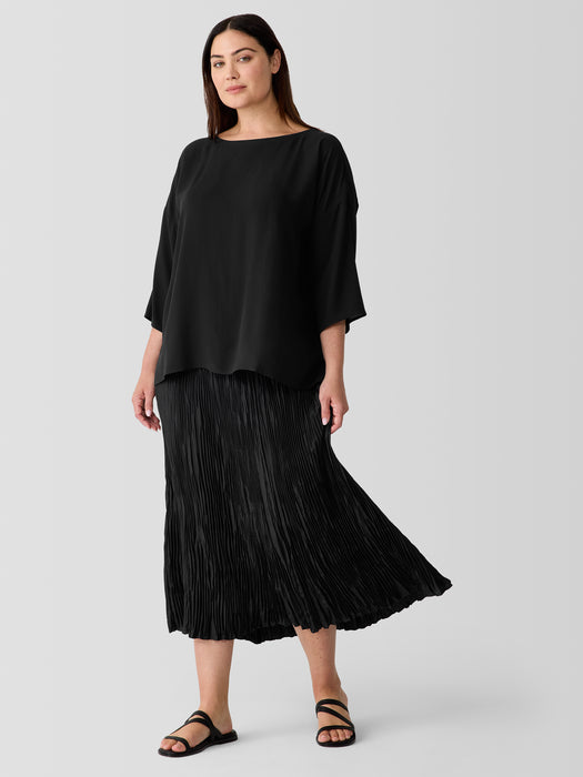 Silk Georgette Crepe Bateau Neck Box-Top