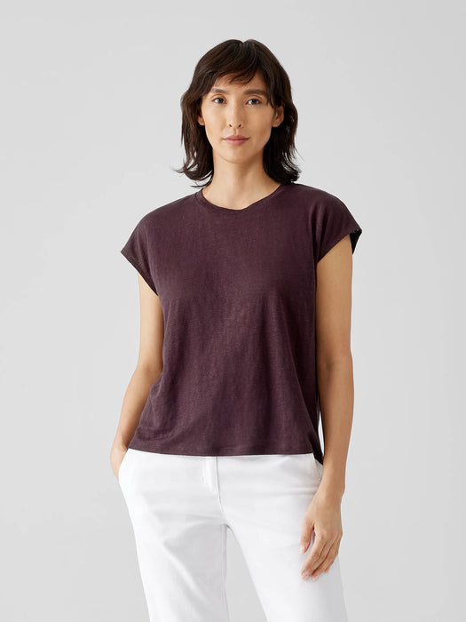 Organic Linen Jersey Shirred-Back Top