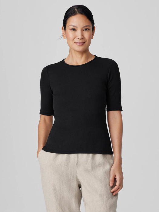 Organic Cotton Stretch Rib Crew Neck Top