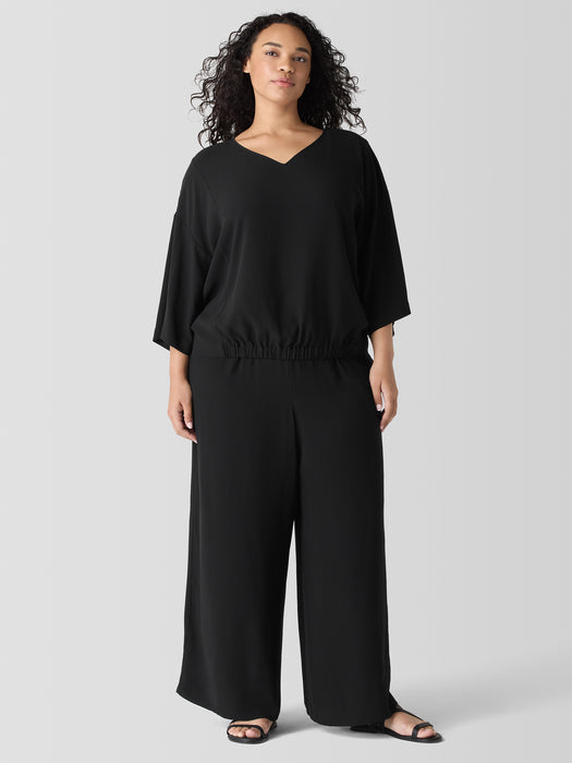 Silk Georgette Crepe V-Neck Top