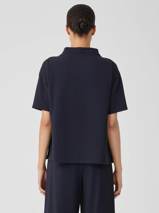 Pima Cotton Stretch Jersey Funnel Neck Top