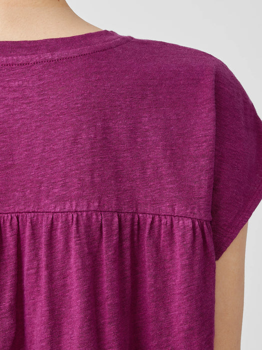 Organic Linen Jersey Shirred-Back Top