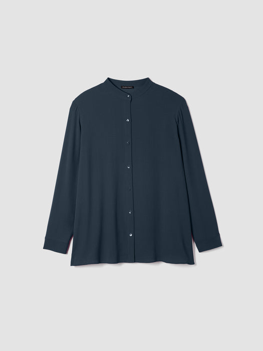 Silk Georgette Crepe Band Collar Shirt
