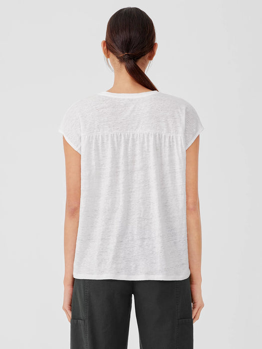 Organic Linen Jersey Shirred-Back Top