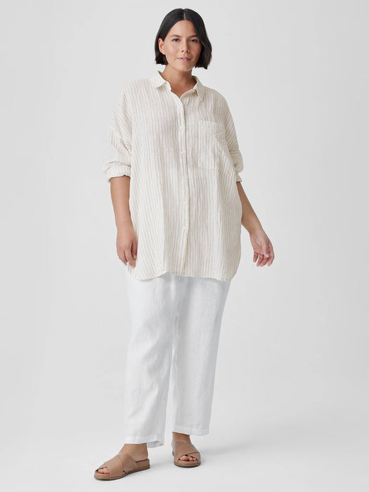 Puckered Organic Linen Classic Collar Long Shirt