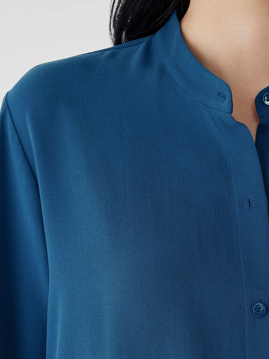 Silk Georgette Crepe Band Collar Shirt