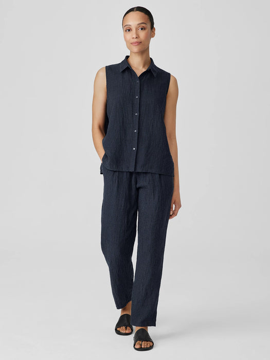 Puckered Organic Linen Sleeveless Shirt