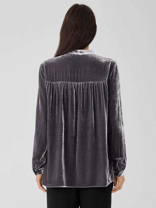 Velvet Band&nbsp;Collar Long Shirt