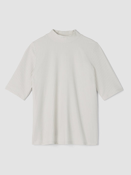 Textured Stretch Rib Mock Neck Top