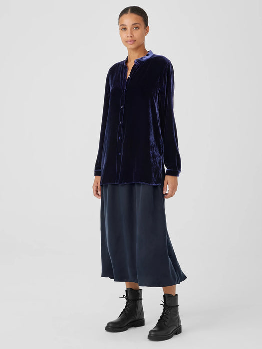 Velvet Band&nbsp;Collar Long Shirt