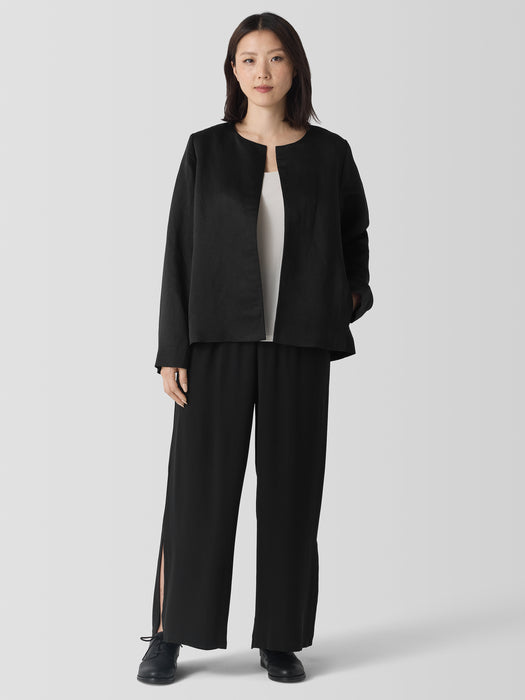 Linen Silk Satin Round Neck Jacket