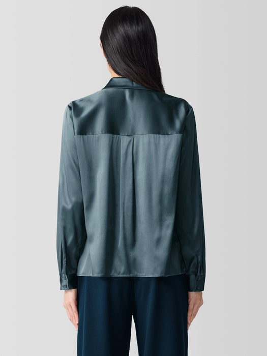 Stretch Silk Charmeuse&nbsp;Classic Collar Shirt