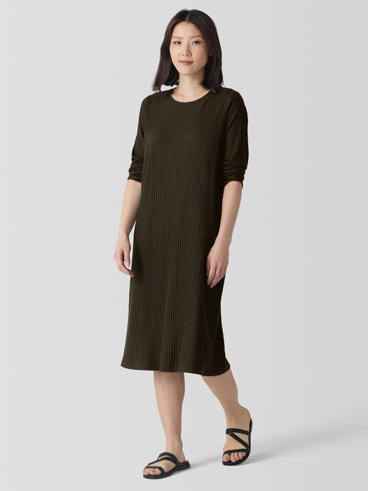 Textured Stretch Rib Crew Neck Dress