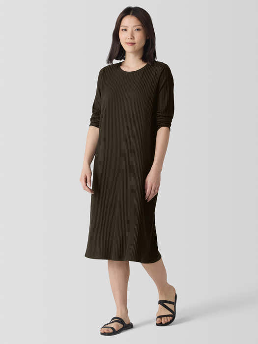 Textured Stretch Rib Crew Neck Dress
