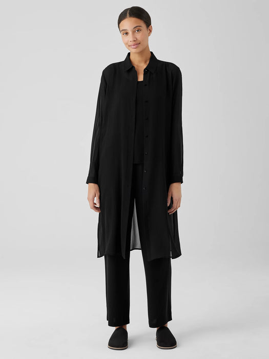 Sheer Silk Georgette Classic Collar Long Shirt