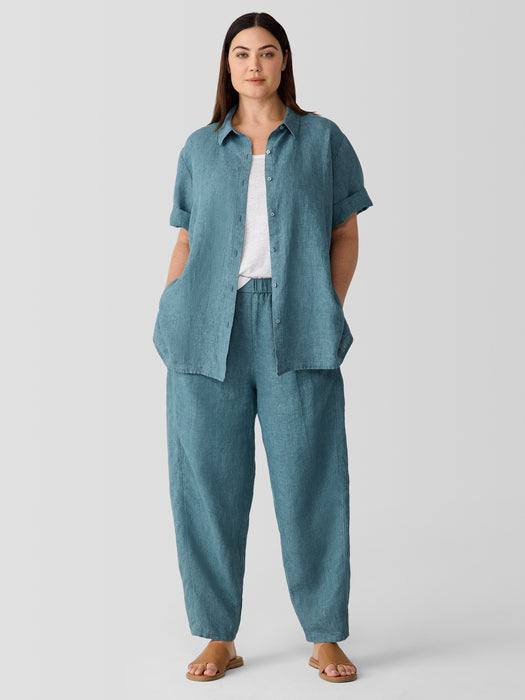 Washed Organic Linen D&eacute;lav&eacute; Short-Sleeve Shirt