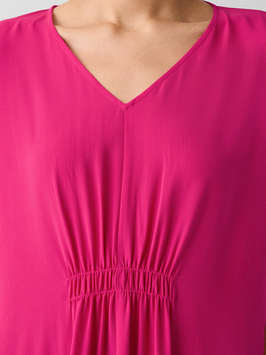 Silk Georgette Crepe V-Neck Dress
