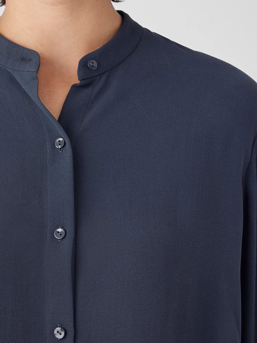 Silk Georgette Crepe Band Collar Shirt