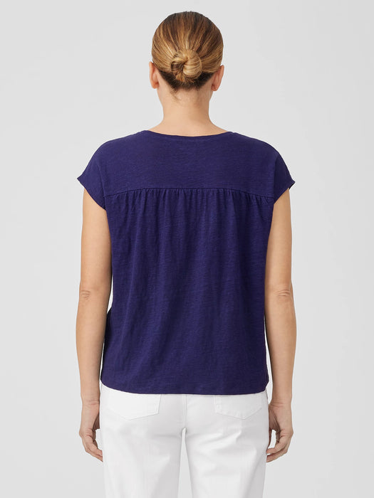 Organic Linen Jersey Shirred-Back Top