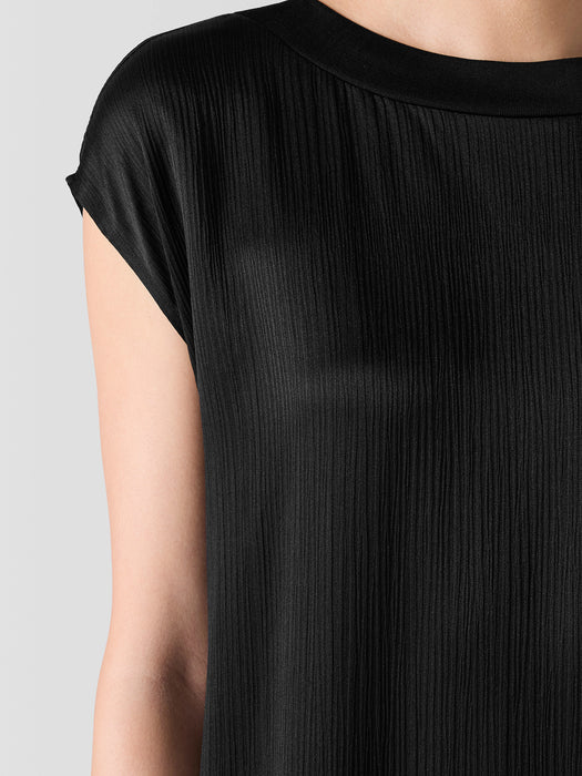 Striated Silk Satin Bateau Neck Dress