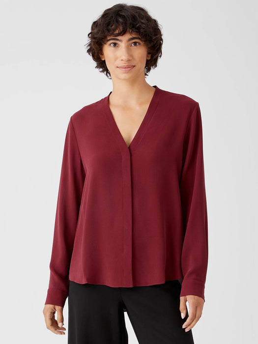 Silk Georgette Crepe V-Neck Shirt