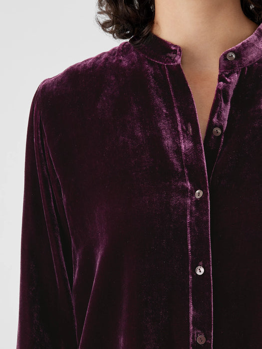 Velvet Band&nbsp;Collar Long Shirt