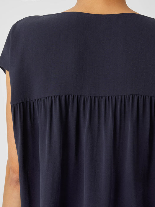Silk Georgette Crepe Shirred-Back Top